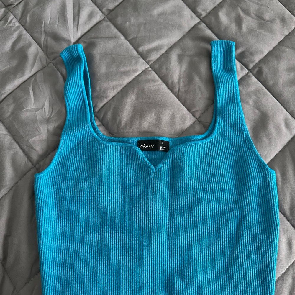 Blue Ribbed Crop Women's Top